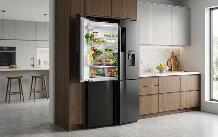 Geladeira Electrolux com freezer embaixo em cozinha moderna